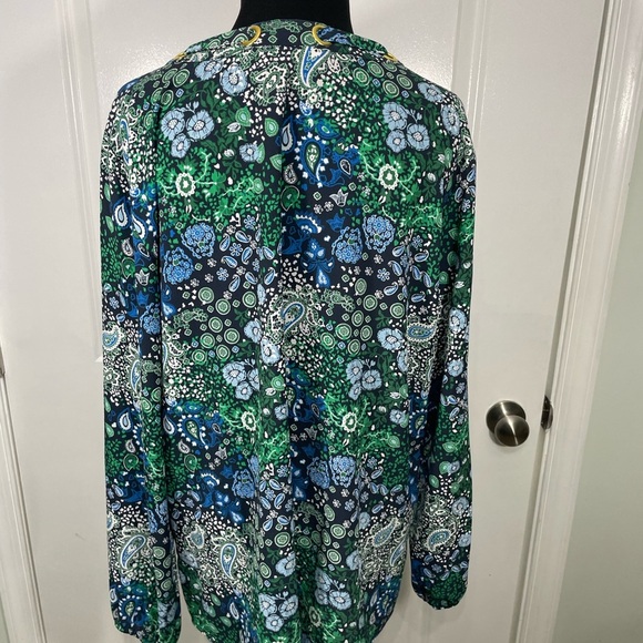 Michael Michael Kors Paisley V-Neck Blouse - Blue and Green CB-70 - Picture 7 of 8